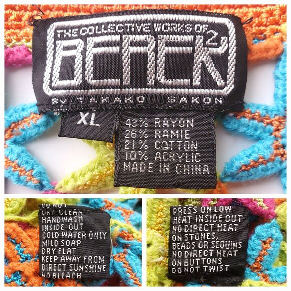 VTG Crochet Sweater XL Floral Colorful Embellished Cardigan Berek Takako Sakon - Picture 6 of 16